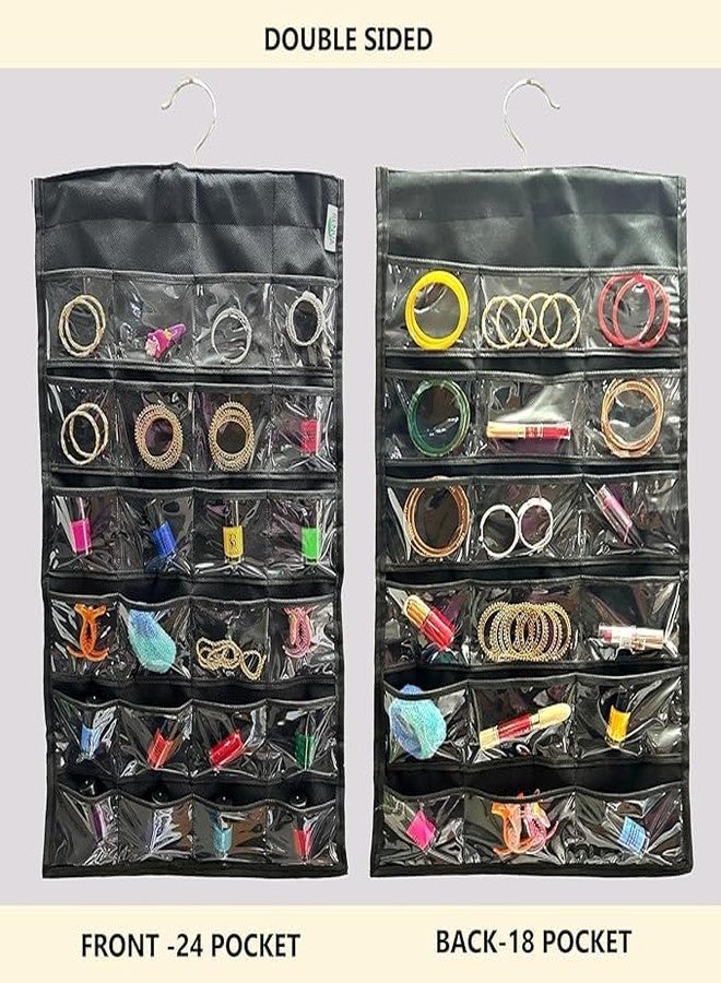 RENVA Hanging Jewelry Organizer 42 Slots Clear PVC Pockets Jewellery Organizer and Cosmetic Organiser for Women - Image 4