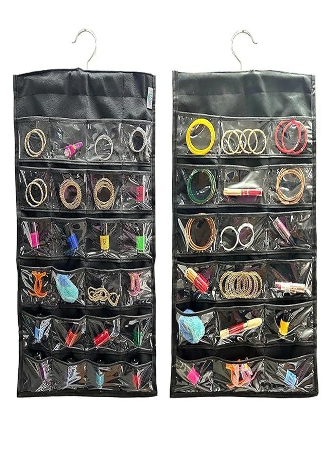 RENVA Hanging Jewelry Organizer 42 Slots Clear PVC Pockets Jewellery Organizer and Cosmetic Organiser for Women - Image 1