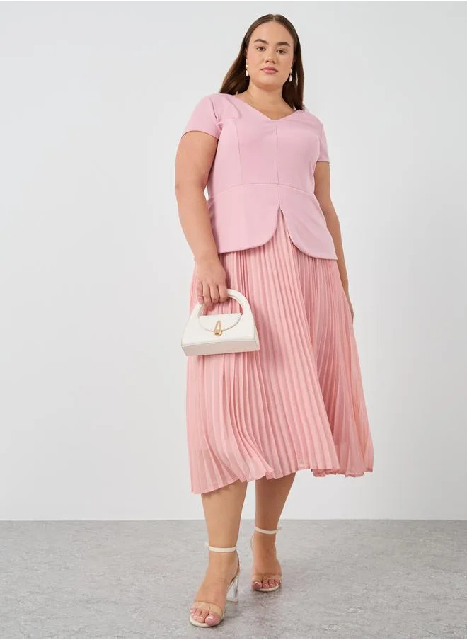 ستايلي Styli Plus Size Short Sleeves Pleated A-Line Midi Dress