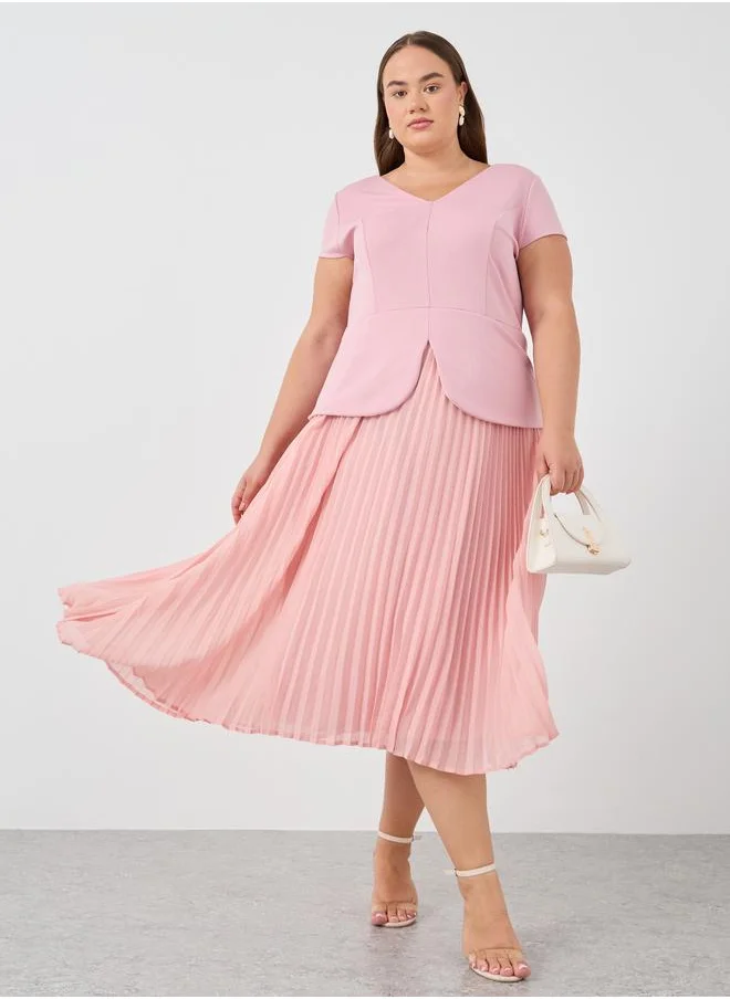 ستايلي Styli Plus Size Short Sleeves Pleated A-Line Midi Dress