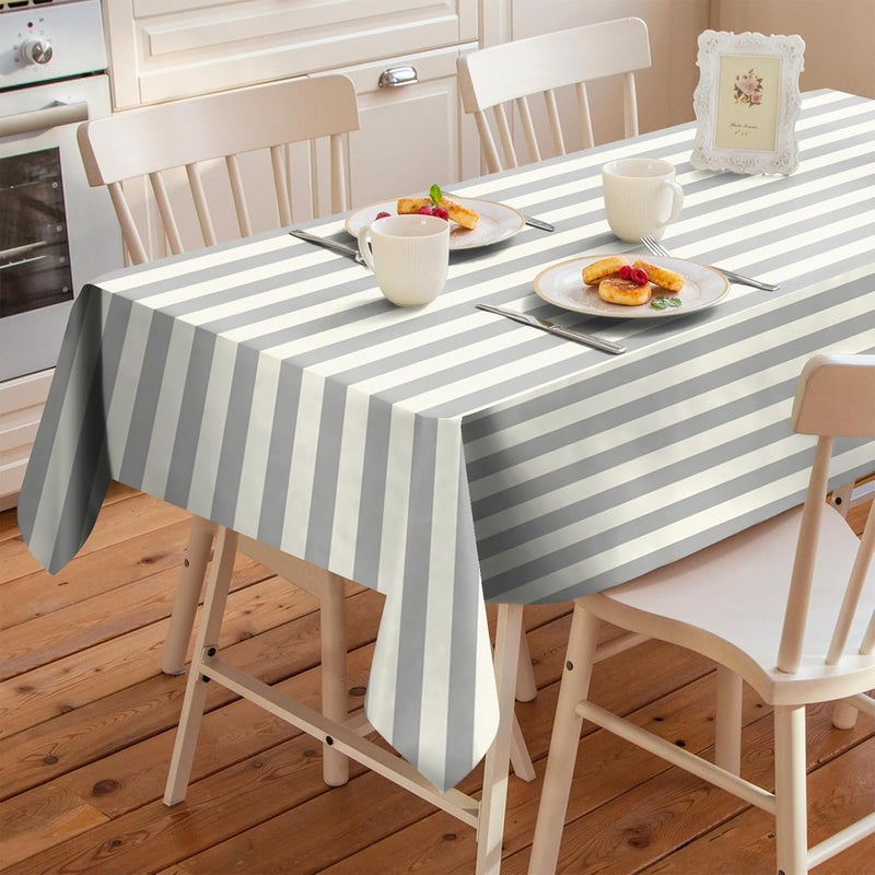 Casableu Spring Gallery Big Stripe Grey 6 Seater Table Cloth Dust-Proof Table Cover for Dinning Tabletop Decoration | Size: 50x72 Inches | - Image 2