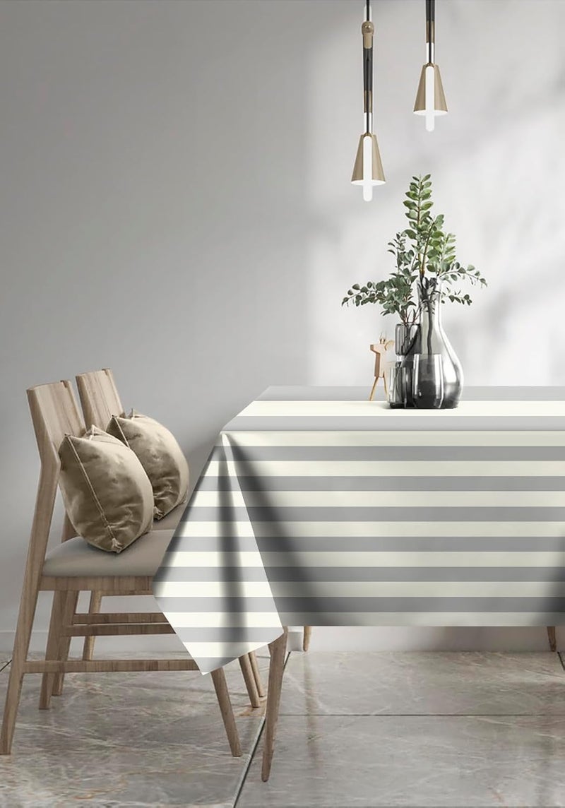 Casableu Spring Gallery Big Stripe Grey 6 Seater Table Cloth Dust-Proof Table Cover for Dinning Tabletop Decoration | Size: 50x72 Inches | - Image 1