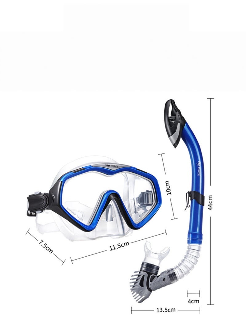 WAVE Blue Snorkel Set – Tempered Glass Dive Mask & Dry-Top Snorkel with Food-Grade Silicone Mouthpiece - Image 2