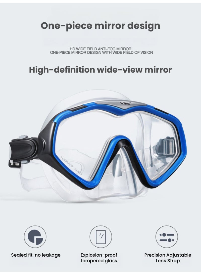 WAVE Blue Snorkel Set – Tempered Glass Dive Mask & Dry-Top Snorkel with Food-Grade Silicone Mouthpiece - Image 3