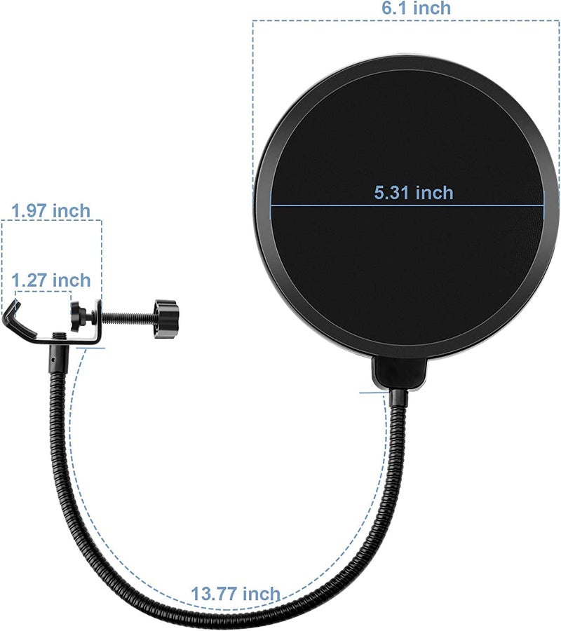 TechBlaze Professional Double Layer Pop Filter for Condenser Microphone Wind Screen/360 ° Flexible Gooseneck Mike pop filter for Podcast Setup Mic Studio Condenser mic - Image 2