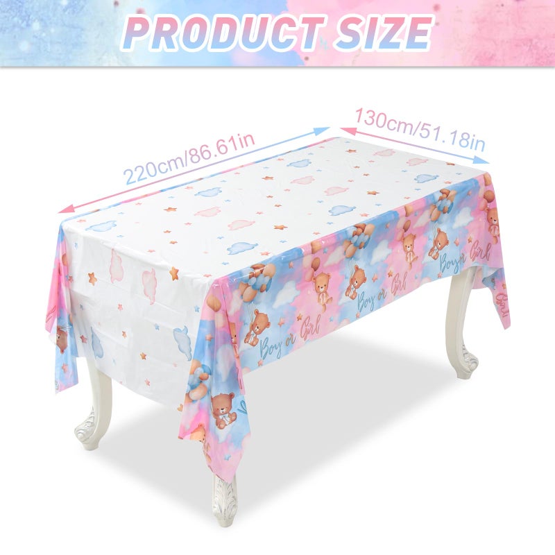 Patimate Gender Reveal Decorations Disposable Tablecloths - 3 Pcs Pink and Blue Waterproof Table Covers for Baby Gender Reveal Decor Party Supplies Boy or Girl Baby Shower Bear Revelacion Genero - Image 4