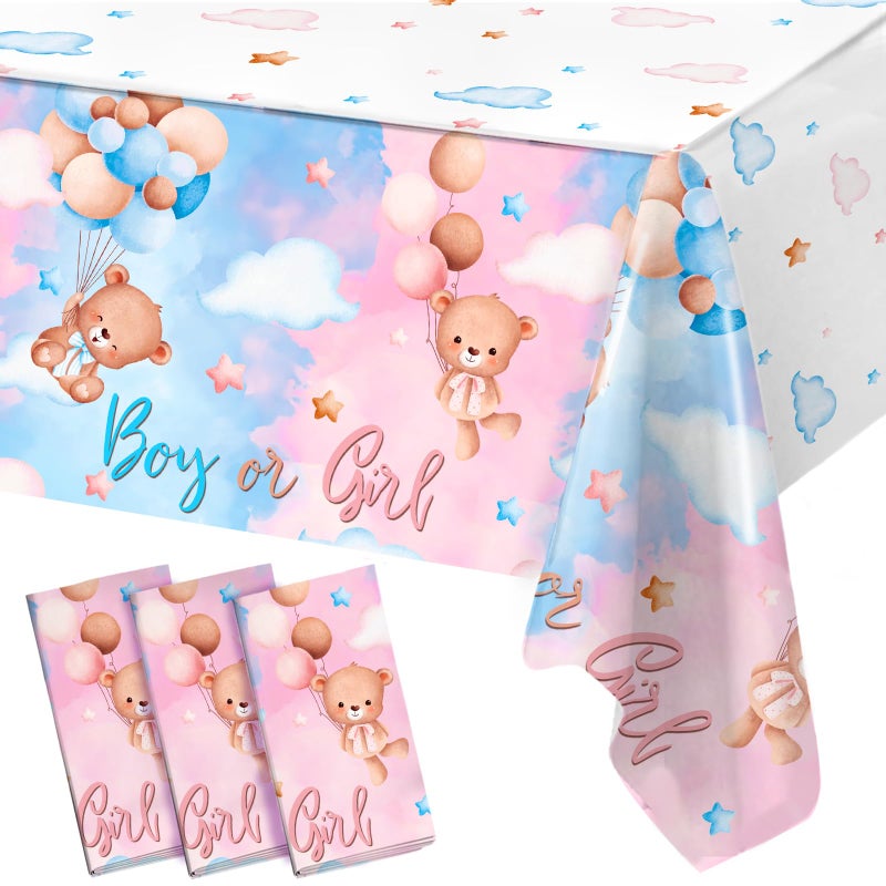 Patimate Gender Reveal Decorations Disposable Tablecloths - 3 Pcs Pink and Blue Waterproof Table Covers for Baby Gender Reveal Decor Party Supplies Boy or Girl Baby Shower Bear Revelacion Genero - Image 1