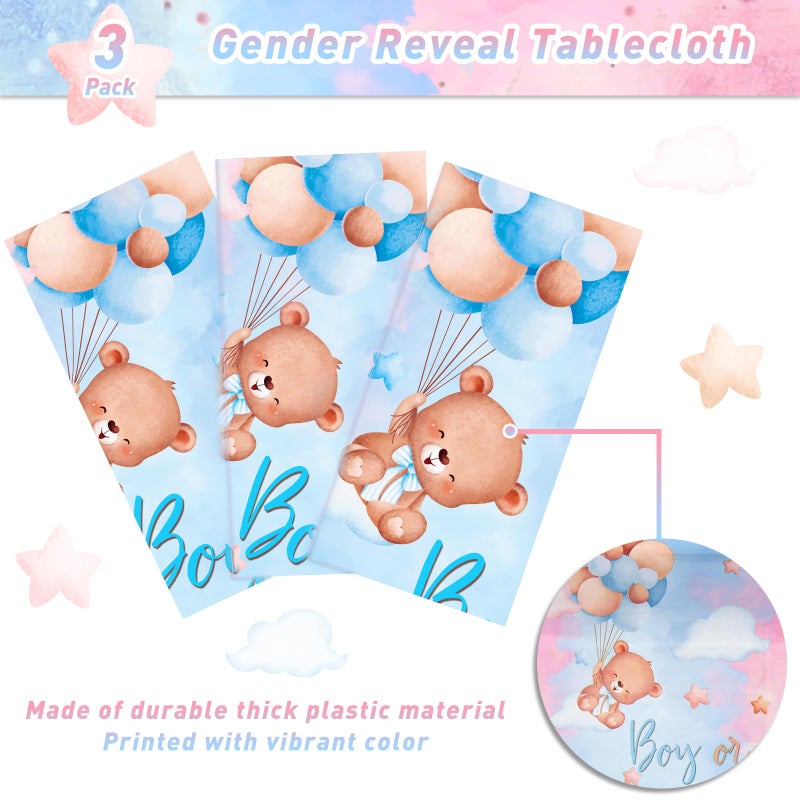 Patimate Gender Reveal Decorations Disposable Tablecloths - 3 Pcs Pink and Blue Waterproof Table Covers for Baby Gender Reveal Decor Party Supplies Boy or Girl Baby Shower Bear Revelacion Genero - Image 5
