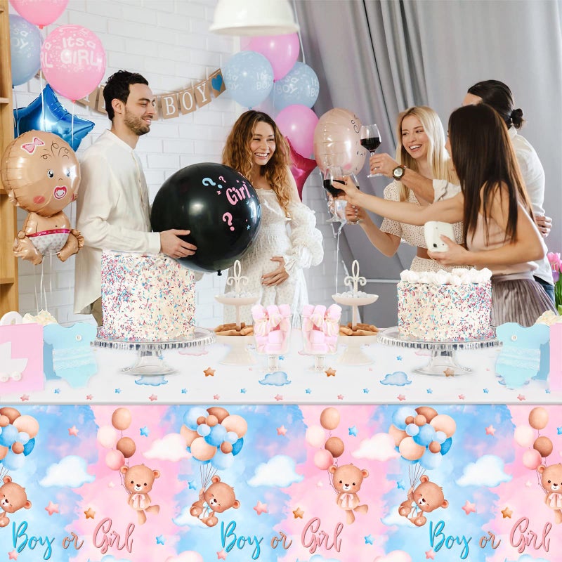 Patimate Gender Reveal Decorations Disposable Tablecloths - 3 Pcs Pink and Blue Waterproof Table Covers for Baby Gender Reveal Decor Party Supplies Boy or Girl Baby Shower Bear Revelacion Genero - Image 3