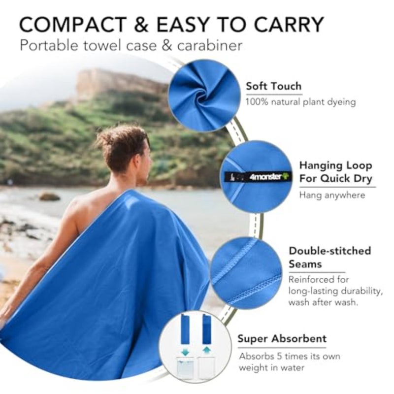 Camping Towels Super Absorbent, Fast Drying Microfiber Travel Towel, Quick Dry Ultra Soft Compact Gym Towel for Swimming Beach Hiking Yoga Travel Sports Backpack 40.00" x 20.00", Blue - Image 3