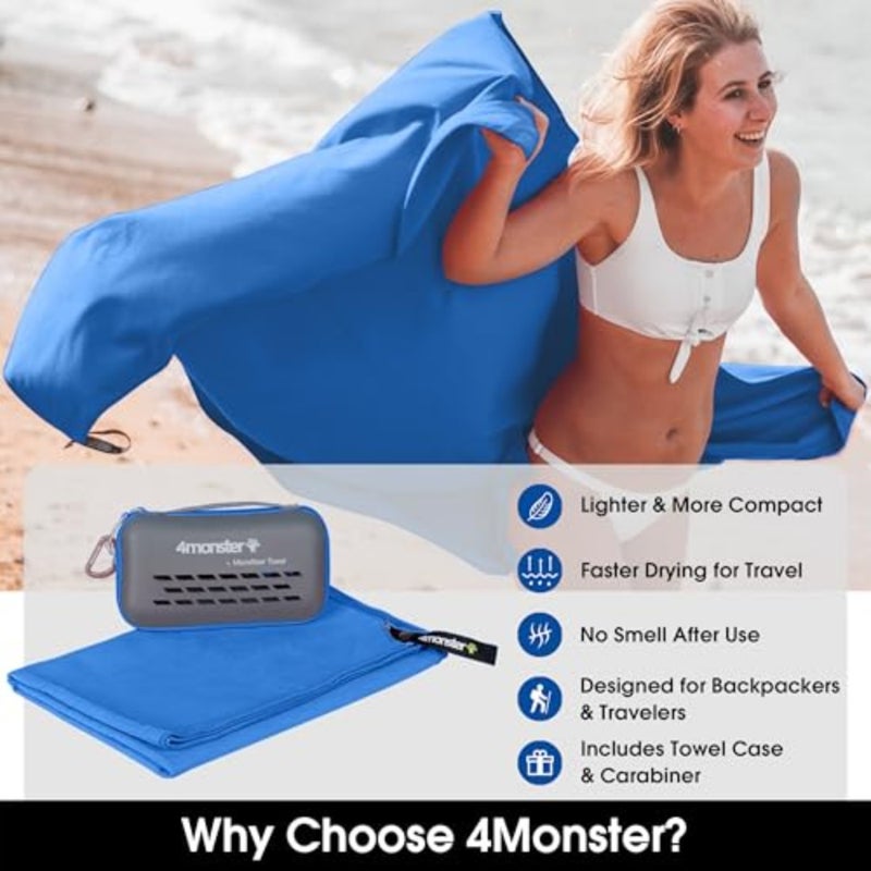 Camping Towels Super Absorbent, Fast Drying Microfiber Travel Towel, Quick Dry Ultra Soft Compact Gym Towel for Swimming Beach Hiking Yoga Travel Sports Backpack 40.00" x 20.00", Blue - Image 2
