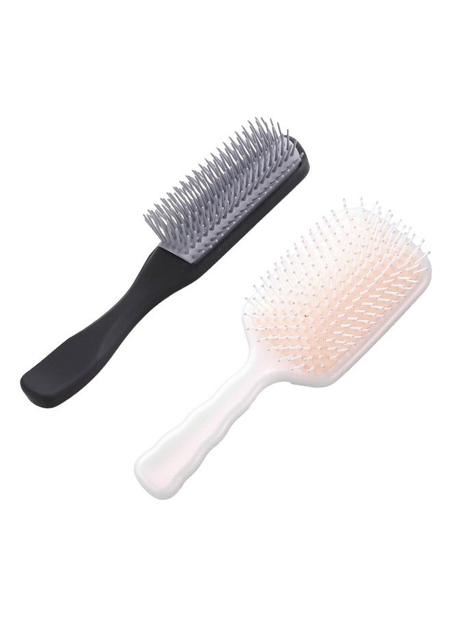 Homestic Hair Brush | Flexible Bristles Brush | Hair Brush With Paddle | Straightens & Detangles Hair Brush | Suitable For All Hair Types | Hair Brush Styling Hair | Set Of 2 | Beige & Black - Image 2