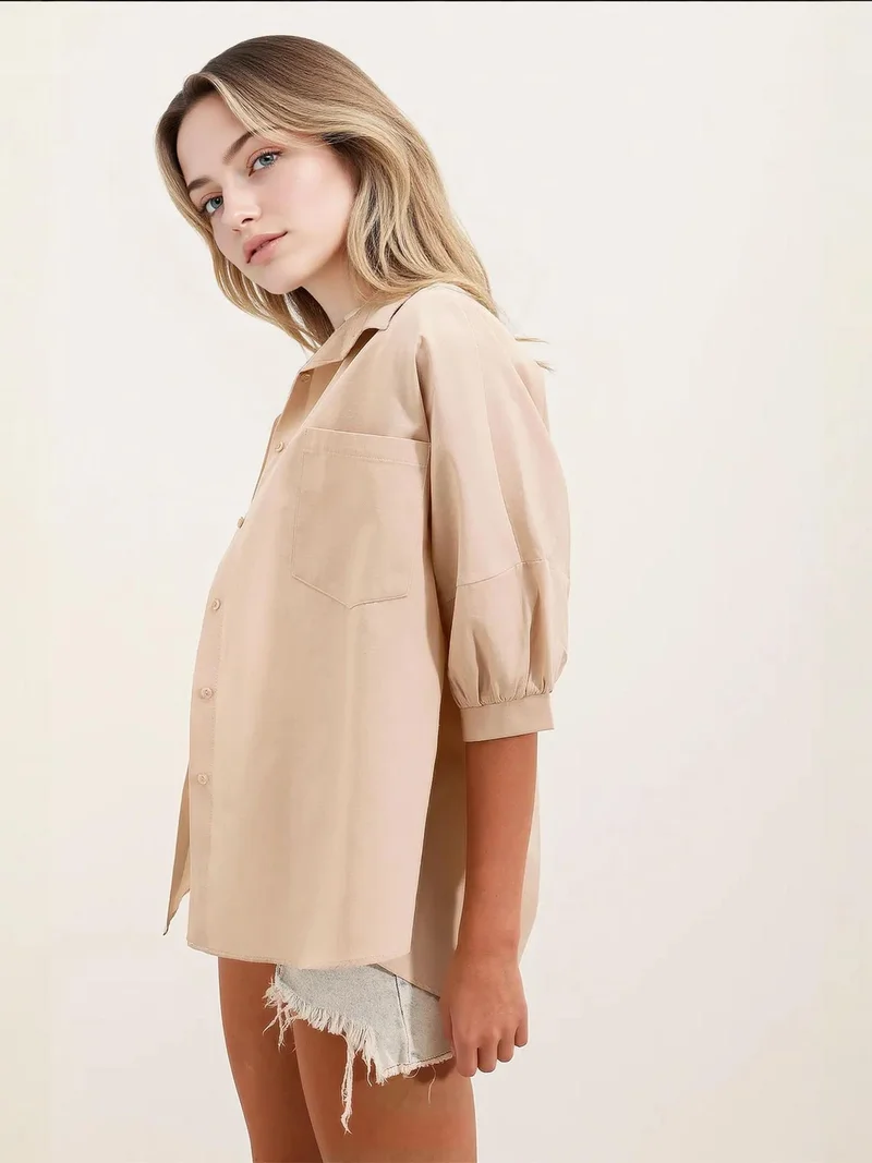 بيغ دارت قميص بوبلين بقصة فضفاضة وجيب