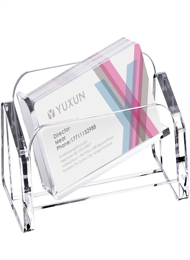 YUXUN Business Card Holder for desk,Creative Acrylic Slanted Business Card Display Stand for Woman and Man,Organize 50 cards-Clear,1 Pack - Image 1