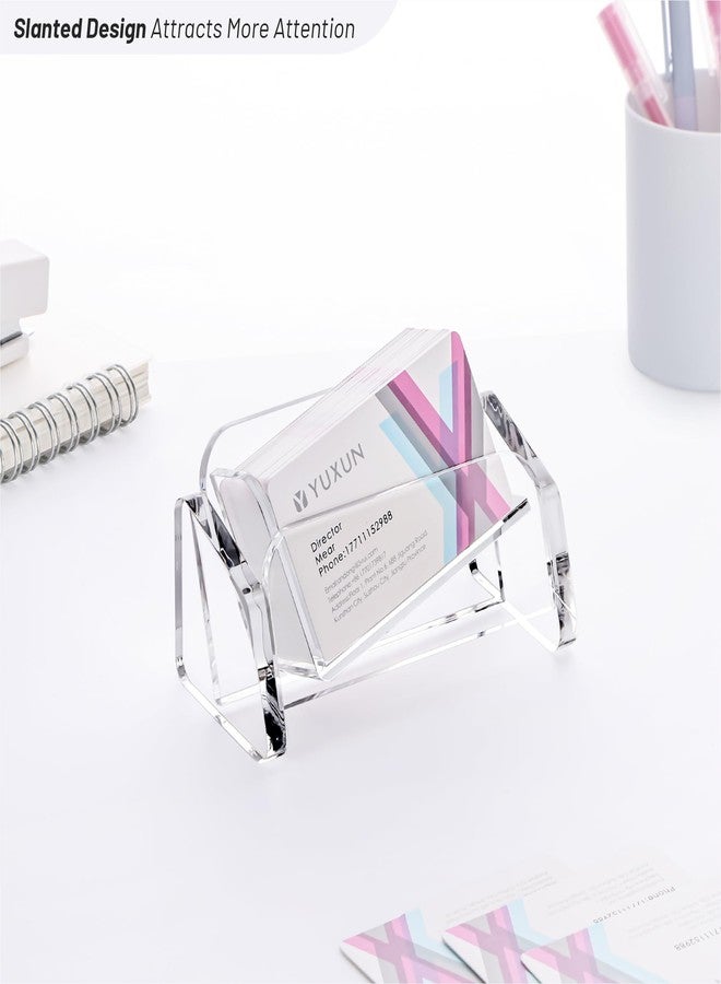YUXUN Business Card Holder for desk,Creative Acrylic Slanted Business Card Display Stand for Woman and Man,Organize 50 cards-Clear,1 Pack - Image 3