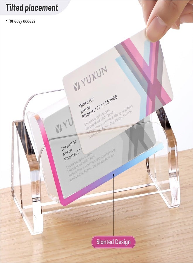 YUXUN Business Card Holder for desk,Creative Acrylic Slanted Business Card Display Stand for Woman and Man,Organize 50 cards-Clear,1 Pack - Image 4