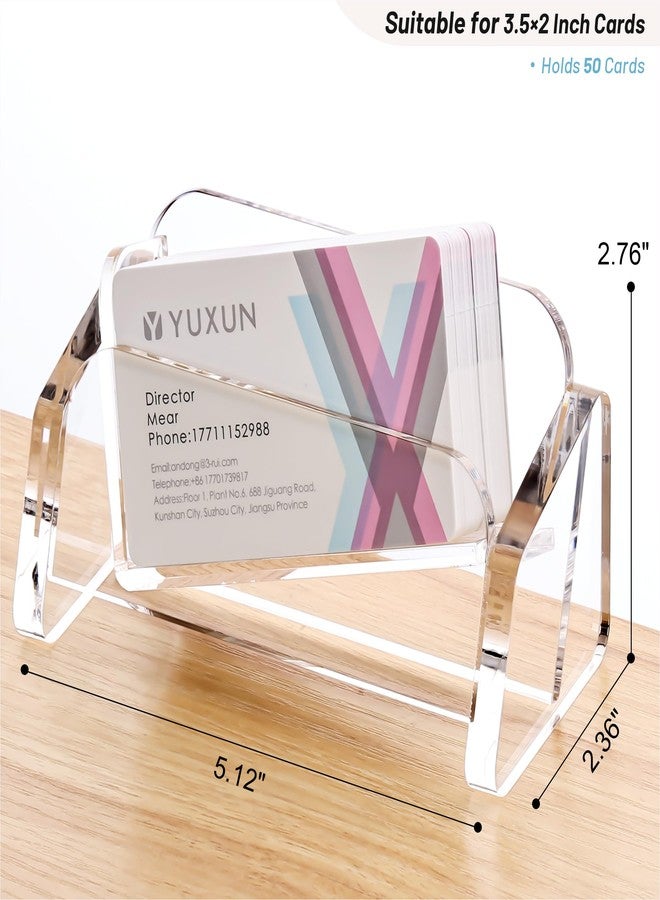 YUXUN Business Card Holder for desk,Creative Acrylic Slanted Business Card Display Stand for Woman and Man,Organize 50 cards-Clear,1 Pack - Image 2