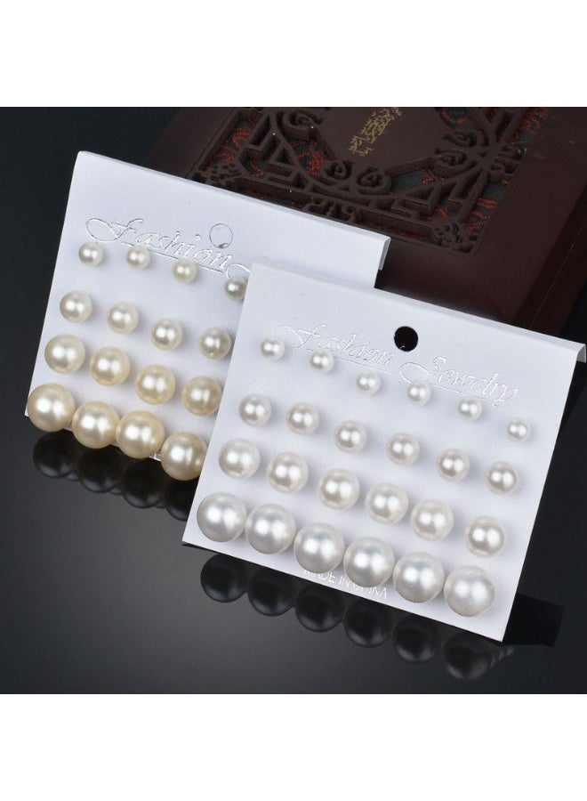 TOVELE5 Pure white 12 pairs of pearl earrings set Value combination simple and generous pearl earrings  - Image 4