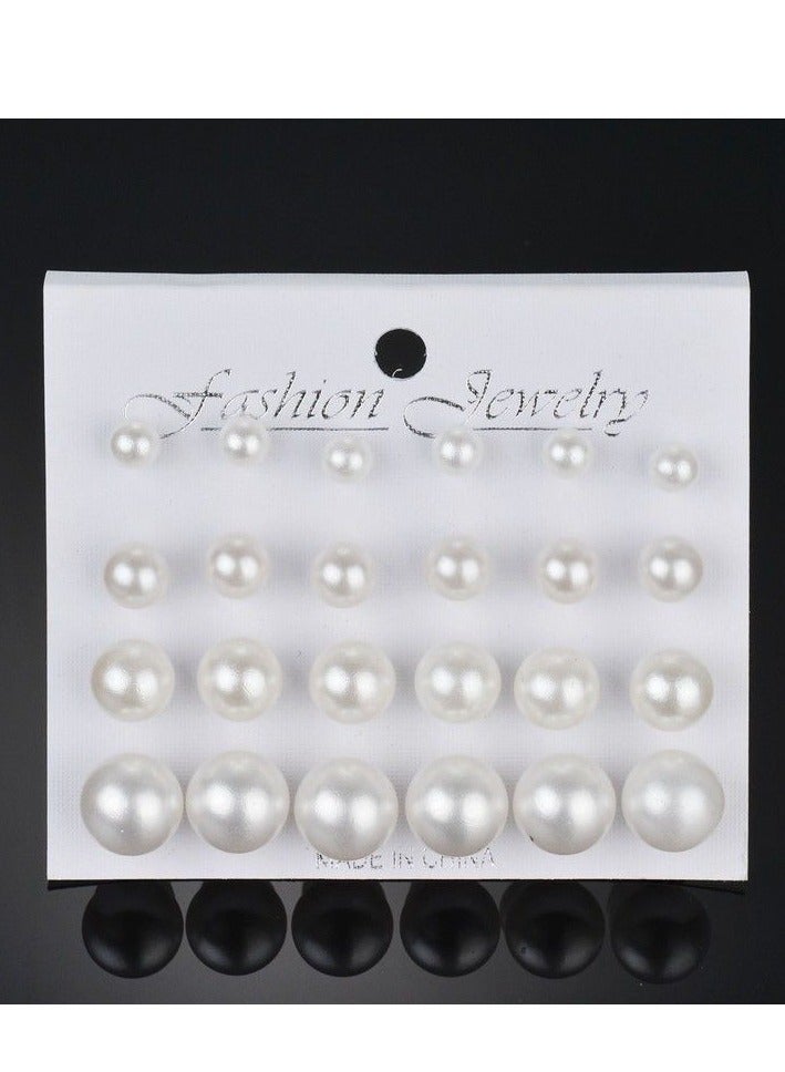 TOVELE5 Pure white 12 pairs of pearl earrings set Value combination simple and generous pearl earrings  - Image 1