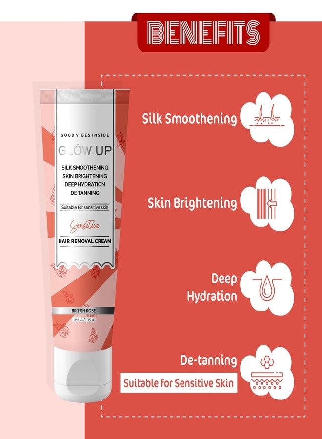 GLOW UP SENSITIVE BRITISH ROSE HAIR REMOVAL CREAM FOR SENSITIVE SKIN| DEEP HYDRATING HAIR REMOVAL CREAM 50 G - Image 3