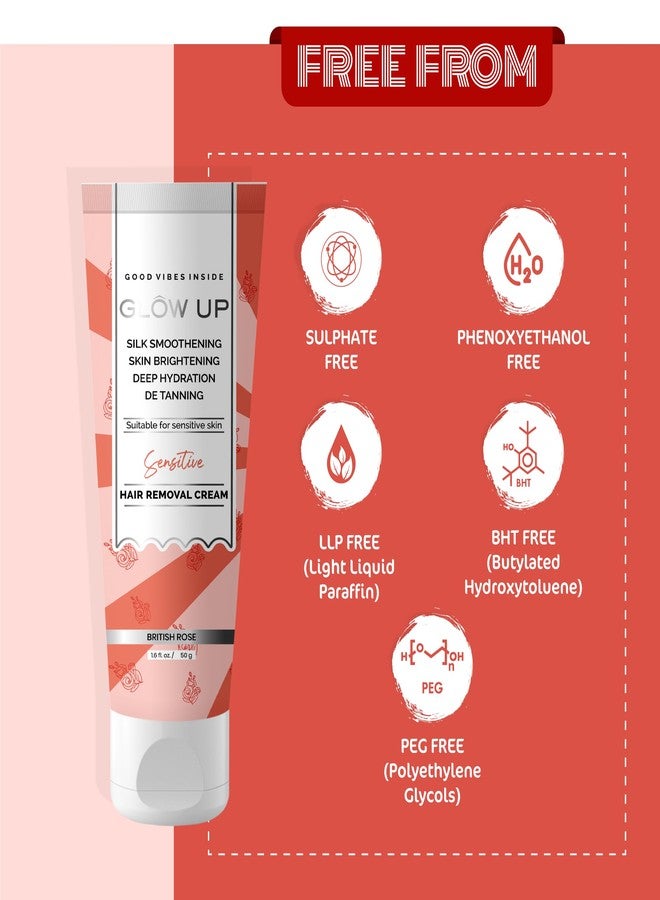 GLOW UP SENSITIVE BRITISH ROSE HAIR REMOVAL CREAM FOR SENSITIVE SKIN| DEEP HYDRATING HAIR REMOVAL CREAM 50 G - Image 4