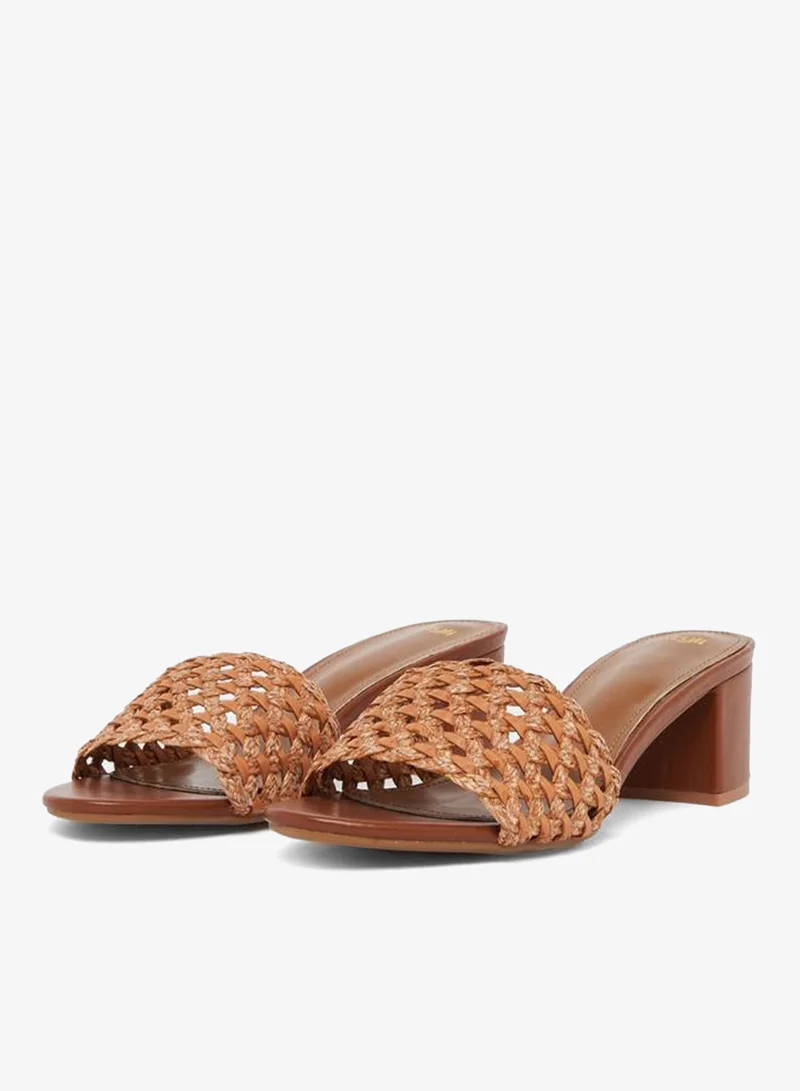 Brown Woven Strap Low Heel Sandals