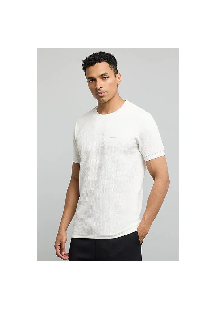 أر أند بي Textured T-Shirt with Crew Neck and Short Sleeves