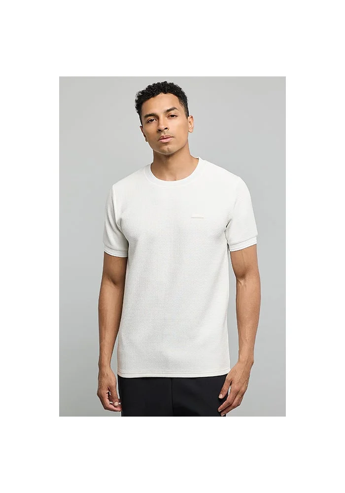 أر أند بي Textured T-Shirt with Crew Neck and Short Sleeves