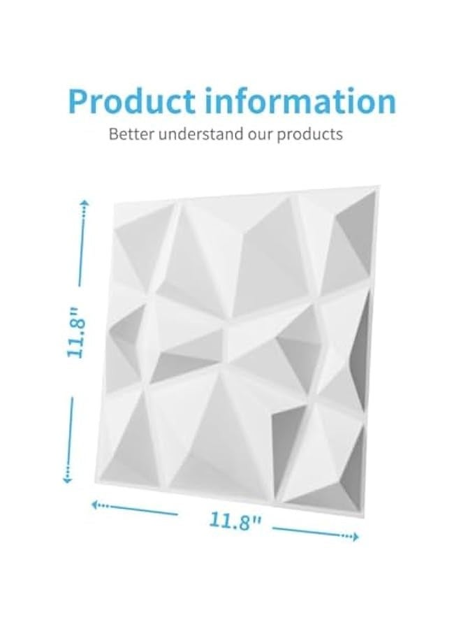 تراسل ألواح حائط ثلاثية الأبعاد من بلاستيك PVC دوركو 12 قطعة مقاس 30×30 سم لتزيين الجدران الداخلية، لوحات مزخرفة بتصميم ماسي لغرفة المعيشة والردهة وغرفة النوم والفندق والمكتب أبيض-12  - Image 2