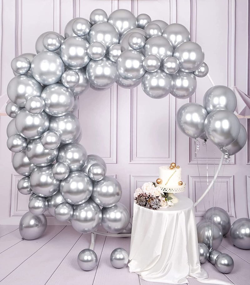 atorakushon Latex Silver Color Super Quality Rubber Balloons 10" Christmas Xmas Balloon Best For Theme Party Decoration Birthday Wedding Anniversary Office Party Purpose Opening Ceremony Pack of 101 - Image 1