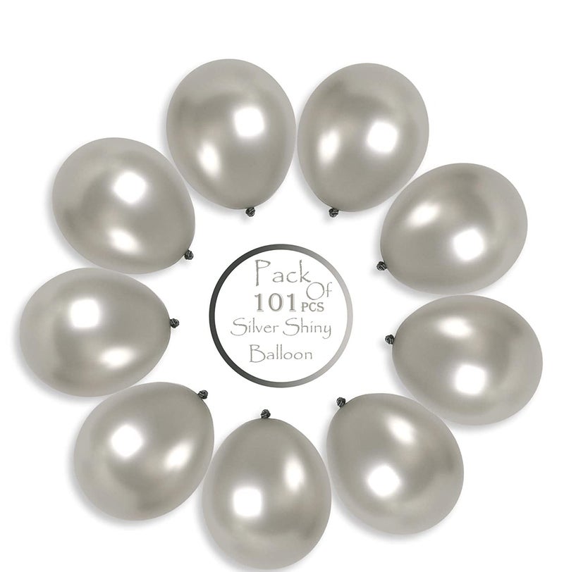 atorakushon Latex Silver Color Super Quality Rubber Balloons 10" Christmas Xmas Balloon Best For Theme Party Decoration Birthday Wedding Anniversary Office Party Purpose Opening Ceremony Pack of 101 - Image 2