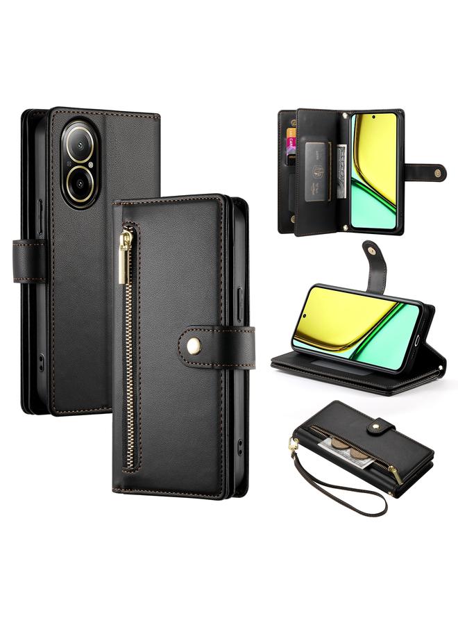 اس-توب جراب لهاتف Realme C67 4G مع محفظة جلدية بسحاب وتسع فتحات للبطاقات - Image 1