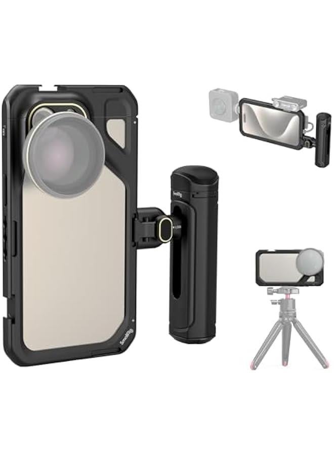 SmallRig for iPhone 15 Pro Max Phone Cage Kit with Ungraded Wireless Quick Release Handle, Single Handheld Mobile Video Rig Cage Kit for Video Recording/YouTube/Live Streaming/Vlog - 4393 - Image 1