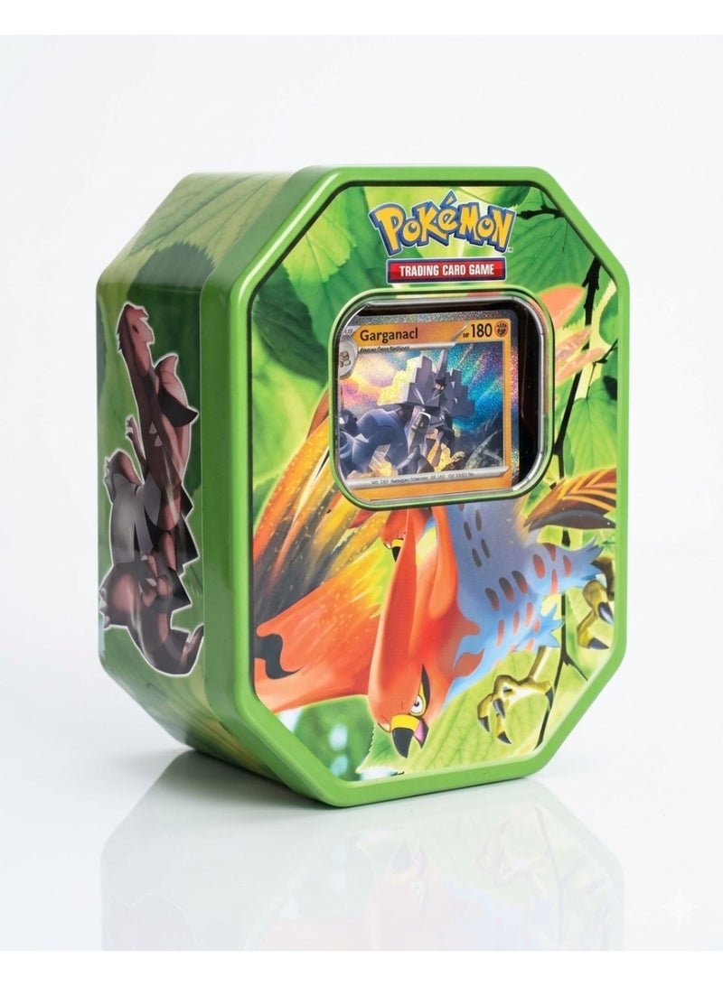Pokemon A set of Pokémon playing cards in a protective tin box - distinctive artwork and holographic cards. - Image 4