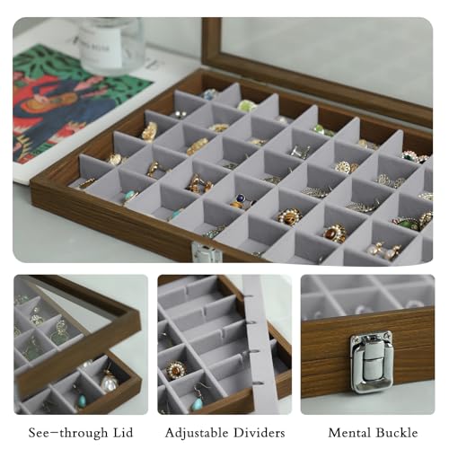 Stratalife Wood Jewelry Organizer Jewelry Tray 40 Grid Jewelry Holder Organizer Jewelry Box Jewelry Tray with Lid Earring Organizer Jewelry Storage Jewelry Trays for Drawers Vintage Style - Image 2