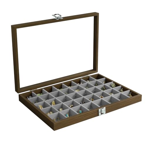Stratalife Wood Jewelry Organizer Jewelry Tray 40 Grid Jewelry Holder Organizer Jewelry Box Jewelry Tray with Lid Earring Organizer Jewelry Storage Jewelry Trays for Drawers Vintage Style - Image 1