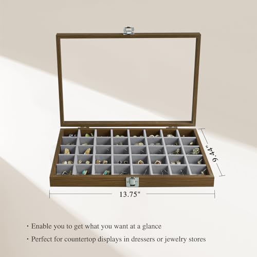 Stratalife Wood Jewelry Organizer Jewelry Tray 40 Grid Jewelry Holder Organizer Jewelry Box Jewelry Tray with Lid Earring Organizer Jewelry Storage Jewelry Trays for Drawers Vintage Style - Image 4