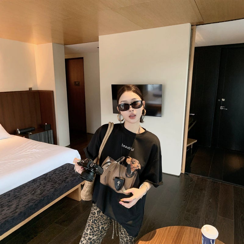 Plus Size Cartoon Dog Print Short Sleeve T-Shirt - Image 4