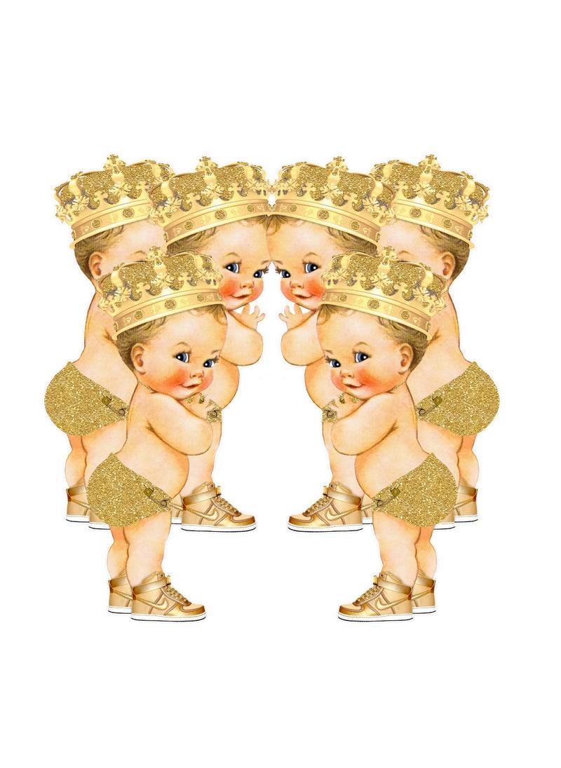 ArtPaperWonders Gold Baby Boy Prince Party CutOuts Royal Birthday Baby Shower Prince Decor African American 10 Tall  6pcs 