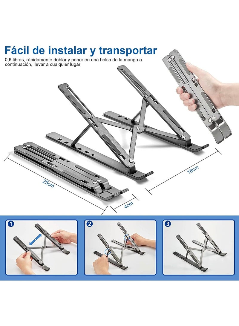 Portable Table Stand 6 Angles Adjustable, Aluminum Ventilated Cooling Stand Laptop Foldable, Multiple Angles Laptop Stand (Black) - Image 3