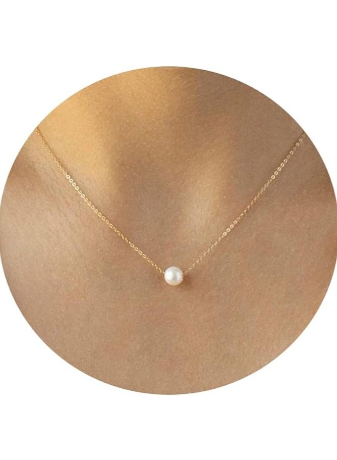 Klenz Gold Pearl Necklace for Women, 14K Gold Plated Layered Freshwater Pearl Necklaces for Women Trendy Simple Herringbone Chain Pearl Necklace for Women Gold Jewelry Gifts - Image 1
