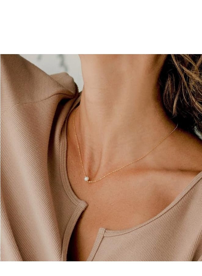 Klenz Gold Pearl Necklace for Women, 14K Gold Plated Layered Freshwater Pearl Necklaces for Women Trendy Simple Herringbone Chain Pearl Necklace for Women Gold Jewelry Gifts - Image 3