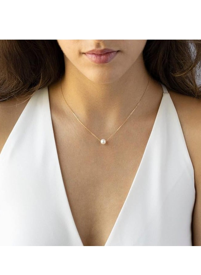 Klenz Gold Pearl Necklace for Women, 14K Gold Plated Layered Freshwater Pearl Necklaces for Women Trendy Simple Herringbone Chain Pearl Necklace for Women Gold Jewelry Gifts - Image 2