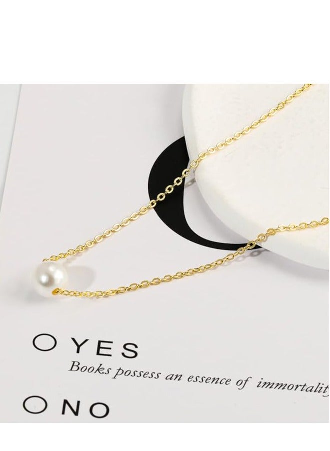 Klenz Gold Pearl Necklace for Women, 14K Gold Plated Layered Freshwater Pearl Necklaces for Women Trendy Simple Herringbone Chain Pearl Necklace for Women Gold Jewelry Gifts - Image 5