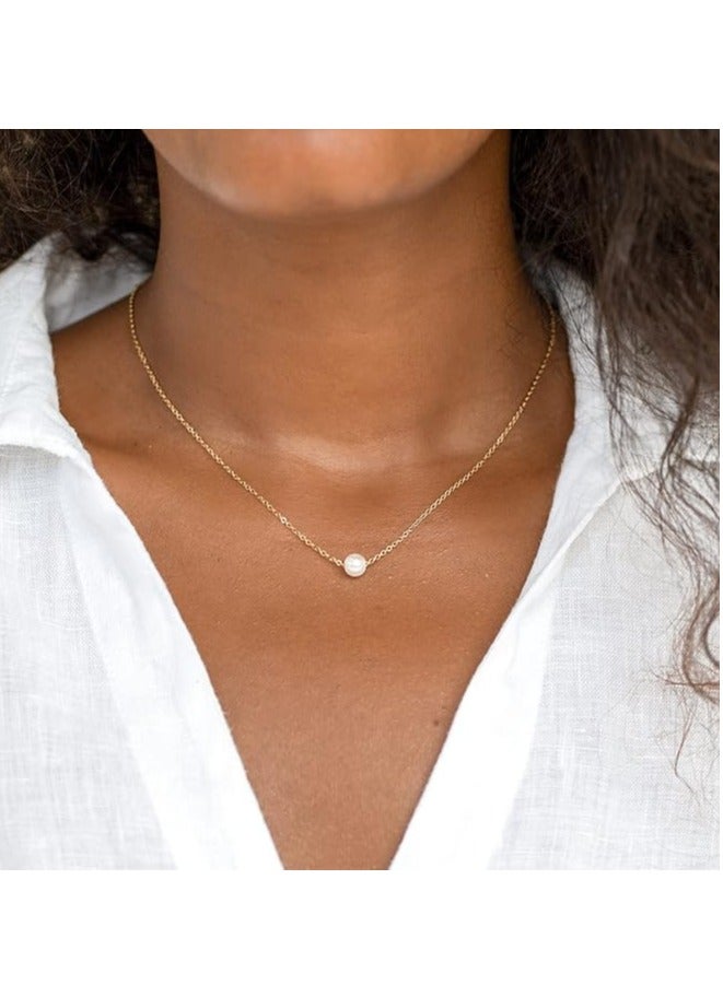 Klenz Gold Pearl Necklace for Women, 14K Gold Plated Layered Freshwater Pearl Necklaces for Women Trendy Simple Herringbone Chain Pearl Necklace for Women Gold Jewelry Gifts - Image 4