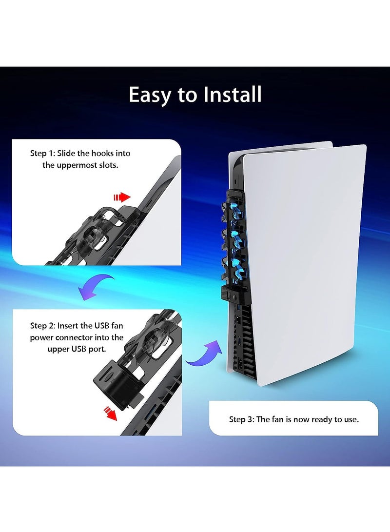 Loquat PS5 Cooling Fan, PS5 Cooler with 3 High Speed Cooling Fans (5000RPM) and LED Lights, PS5 Cooling Fan with USB Port, PS5 Accessories for Sony PS5 Digital/Disc Edition - Image 4