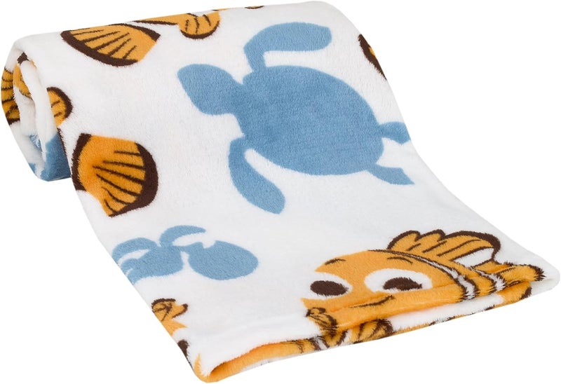 Disney Finding Nemo Crush & Squirt Turtle Super Soft Baby Blanket - Orange, Aqua & White, 30x36 Inch - Image 1