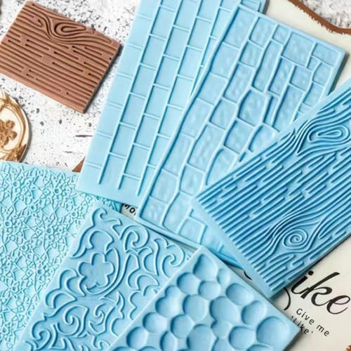 Markeny 6 Pack Fondant Impression Mat Set Cake Decor Mold Set-Embossed Tree Bark/Flower/Cobblestone Texture Design Sugarcraft Decor Tool for Chocolate Cupcake Topper Wedding Cake(Blue) - Image 4