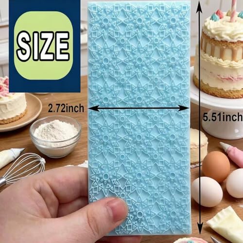 Markeny 6 Pack Fondant Impression Mat Set Cake Decor Mold Set-Embossed Tree Bark/Flower/Cobblestone Texture Design Sugarcraft Decor Tool for Chocolate Cupcake Topper Wedding Cake(Blue) - Image 2