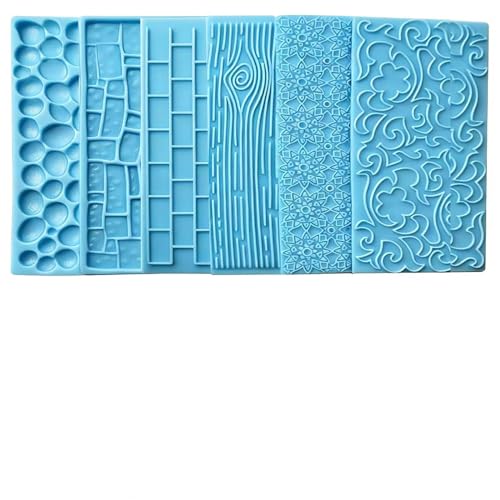 Markeny 6 Pack Fondant Impression Mat Set Cake Decor Mold Set-Embossed Tree Bark/Flower/Cobblestone Texture Design Sugarcraft Decor Tool for Chocolate Cupcake Topper Wedding Cake(Blue) - Image 1